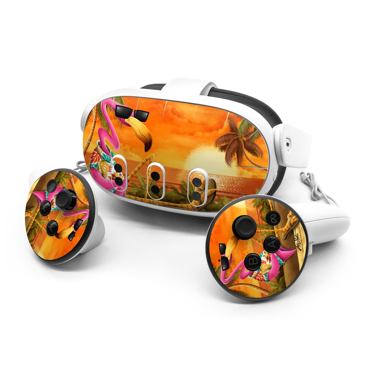 Meta Quest 3 Series Skin design of Cartoon, Art, Animation, Illustration, Plant, Cg artwork, Shoe, Fictional character, with red, orange, green, black, pink colors