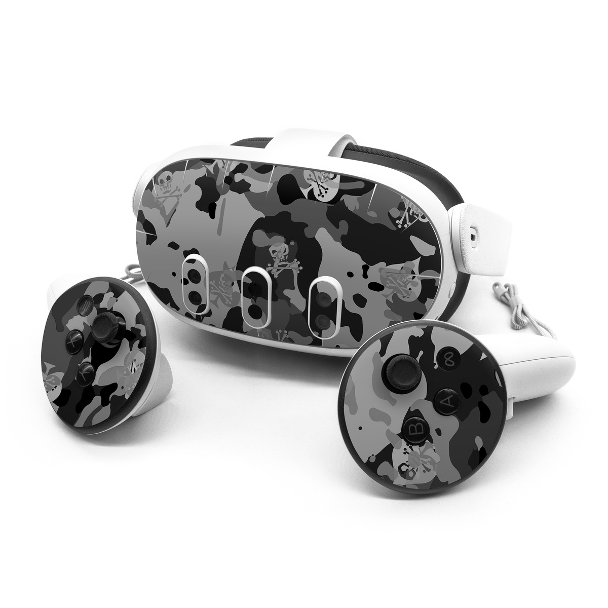 Meta Quest 3 Series Skin design of Military camouflage, Pattern, Design, Camouflage, Illustration, Uniform, Black-and-white, Wallpaper, Art, with black, gray colors