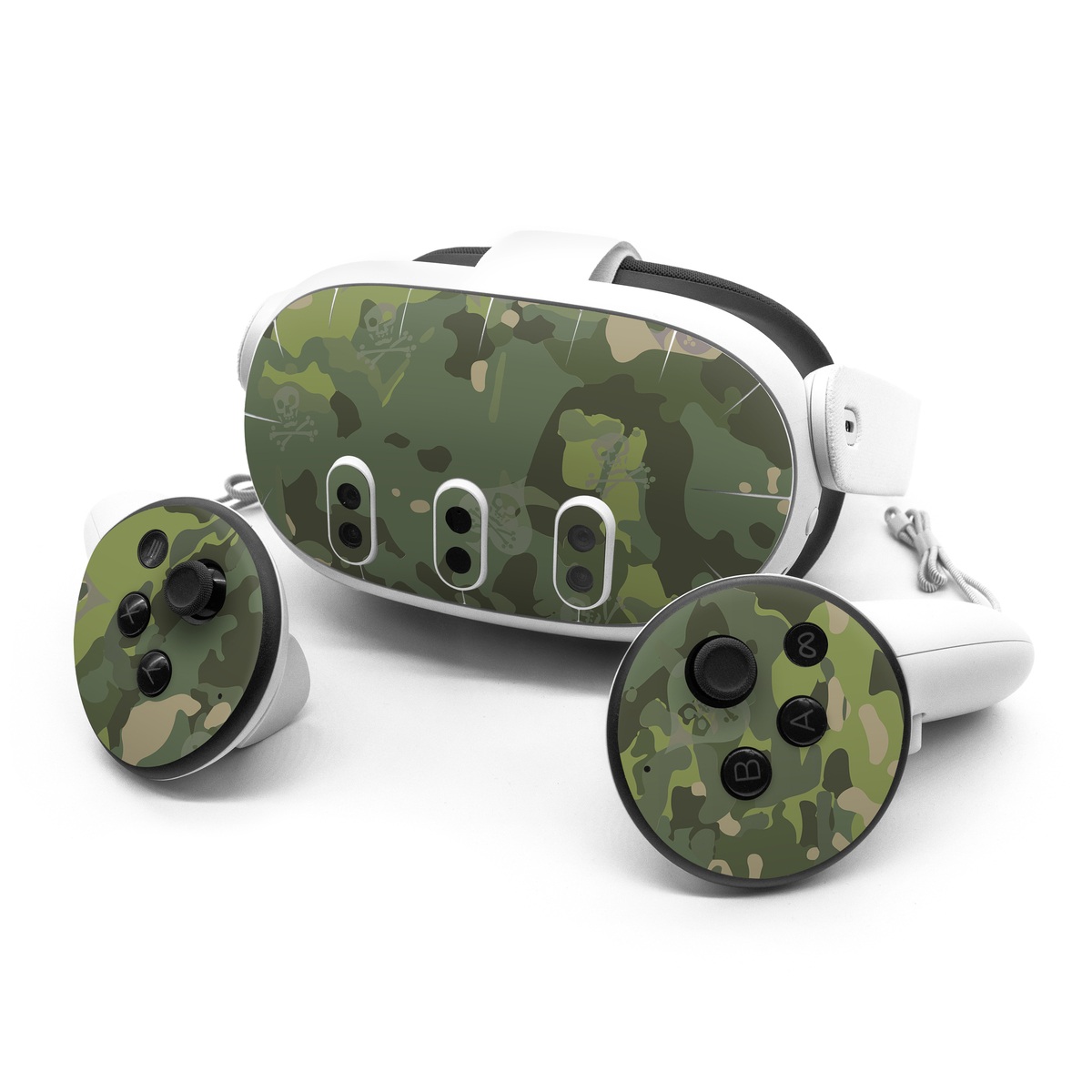 Meta Quest 3 Series Skin design of Military camouflage, Pattern, Camouflage, Uniform, Clothing, Green, Design, Leaf, Plant, Illustration, with green, brown colors