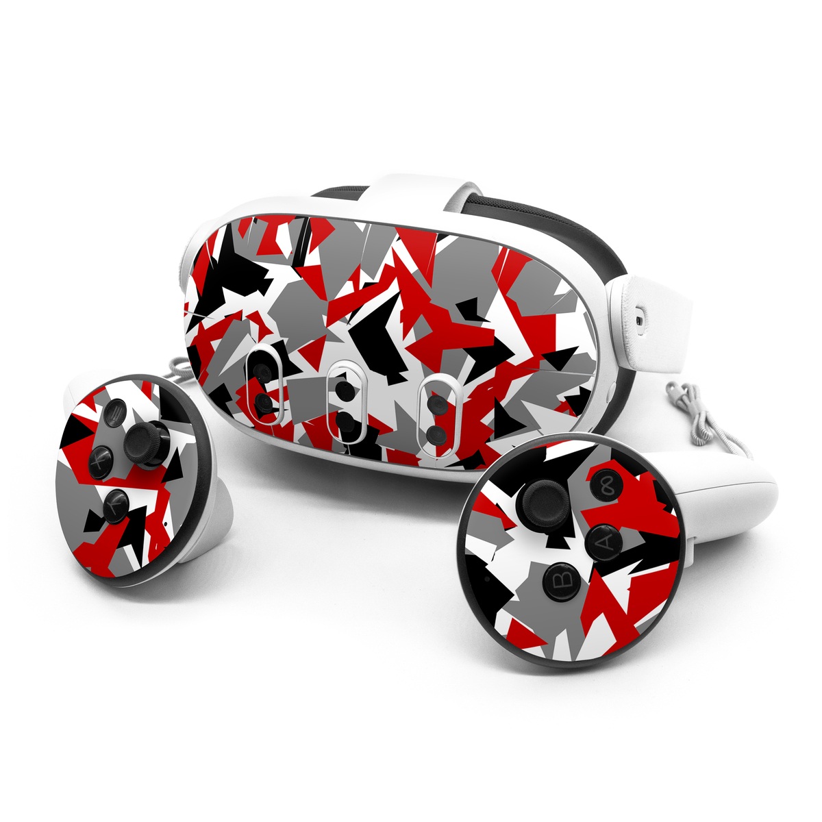 Meta Quest 3 Series Skin design of Red, Pattern, Font, Design, Textile, Carmine, Illustration, Flag, Crowd, with red, white, black, gray colors