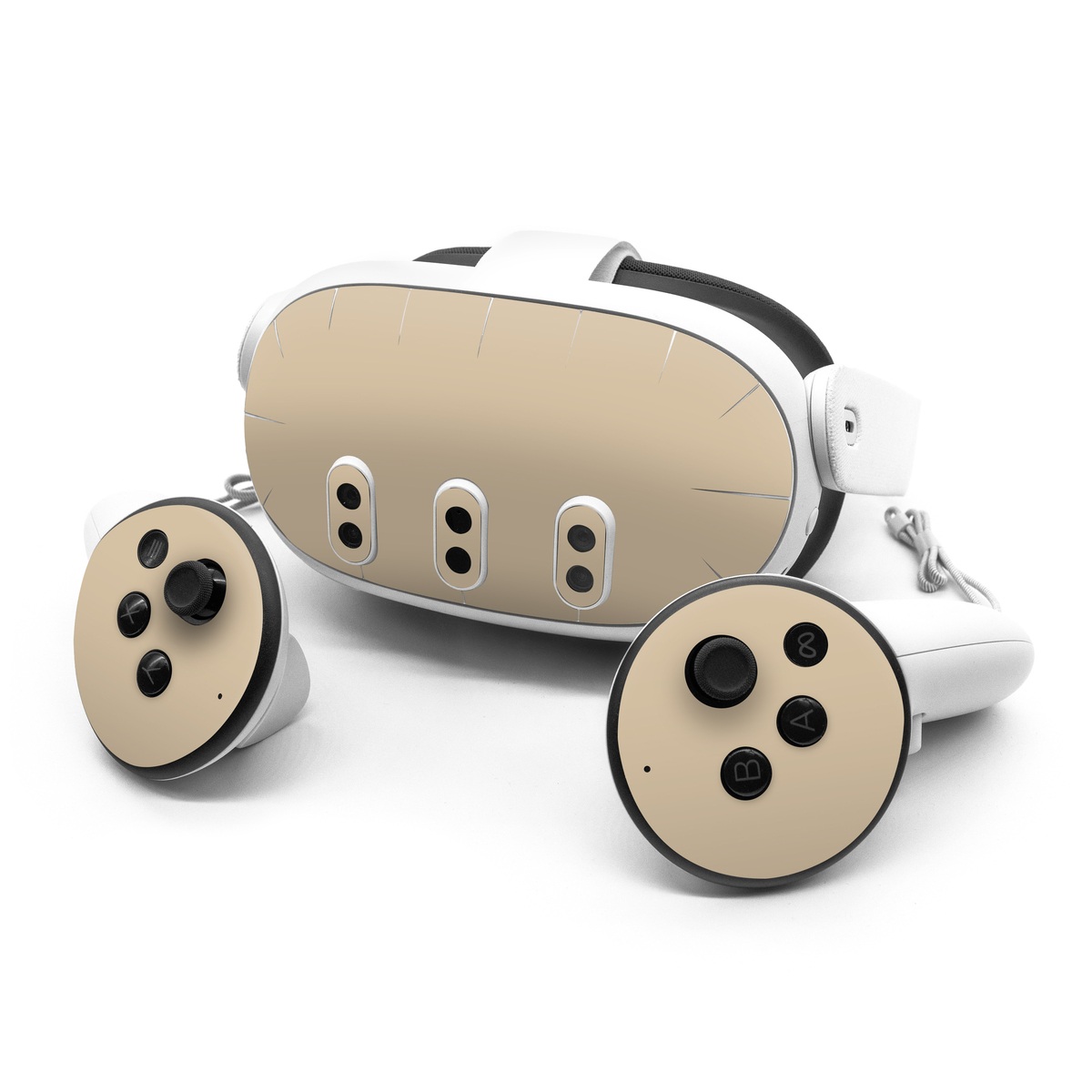 Meta Quest 3 Series Skin design of Brown, Beige, Pattern, Peach, Font, Rectangle, Event, Brand, Circle, with brown, yellow colors