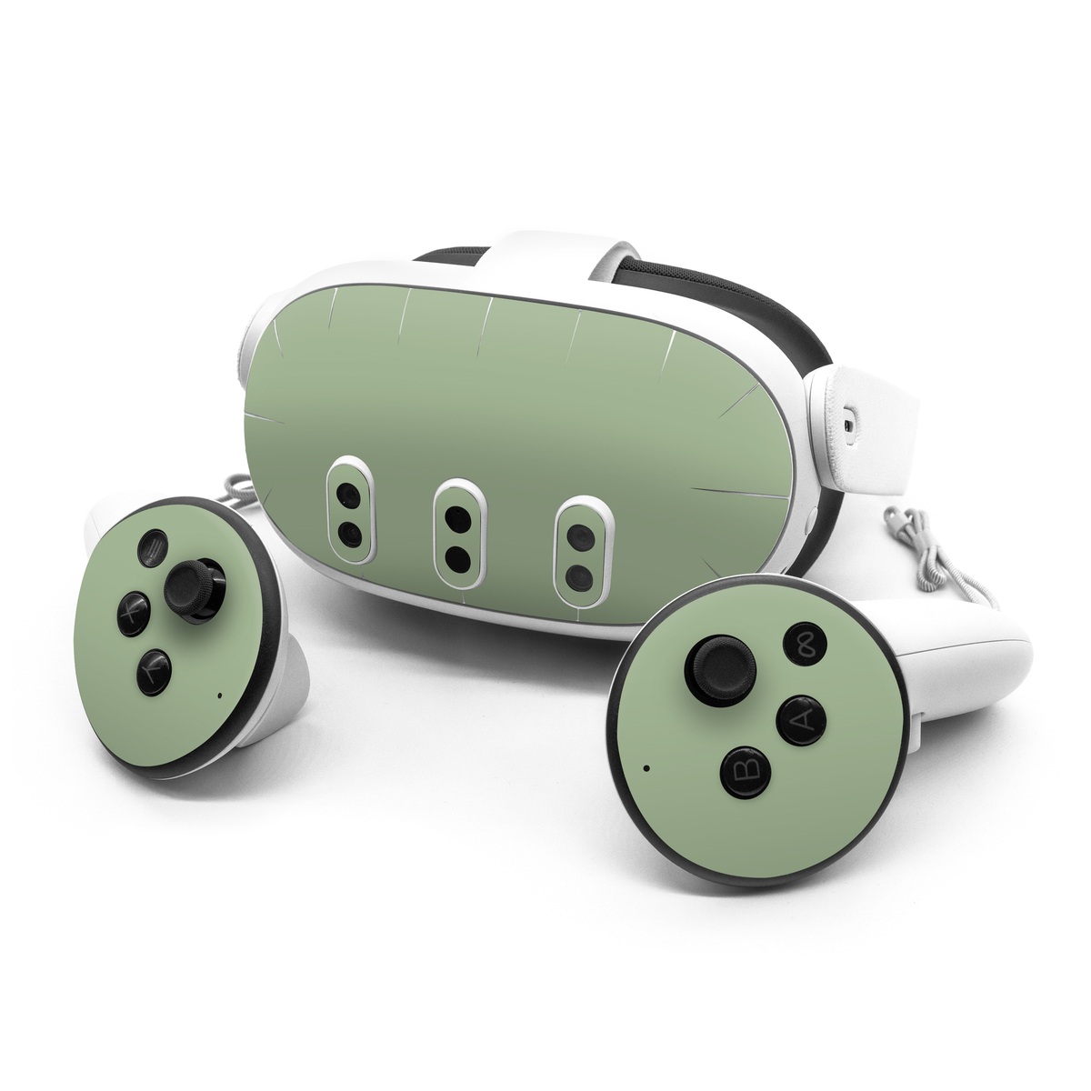 Meta Quest 3 Series Skin design of Font, Pattern, Event, Circle, Electric blue, Grass, Peach, Brand, Magenta, with green, gray colors