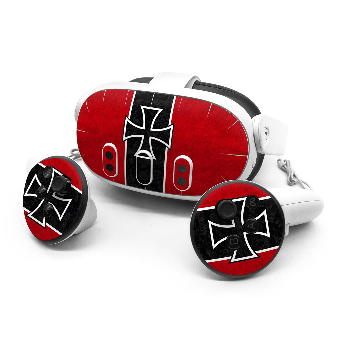 Meta Quest 3 Series Skin design of Bullet, Holes, War, Red, Text, Carmine, Colorfulness, Maroon, Symbol, Coquelicot, with red, black, white, gray colors