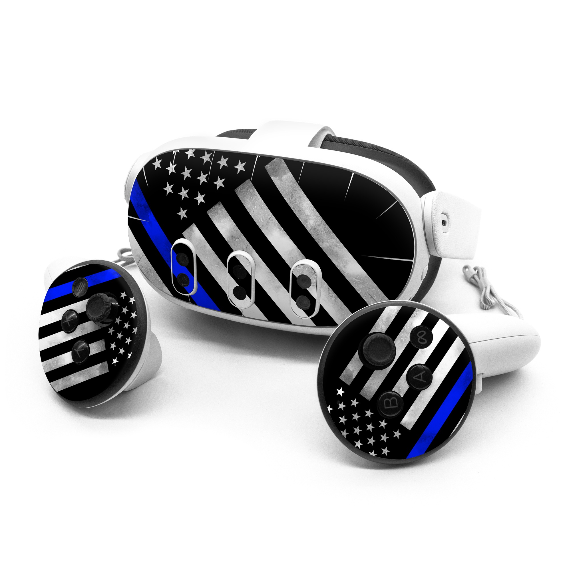 Meta Quest 3 Series Skin design of Flag of the united states, Flag, Cobalt blue, Pattern, Line, Black-and-white, Design, Monochrome, Electric blue, Parallel, with black, white, gray, blue colors