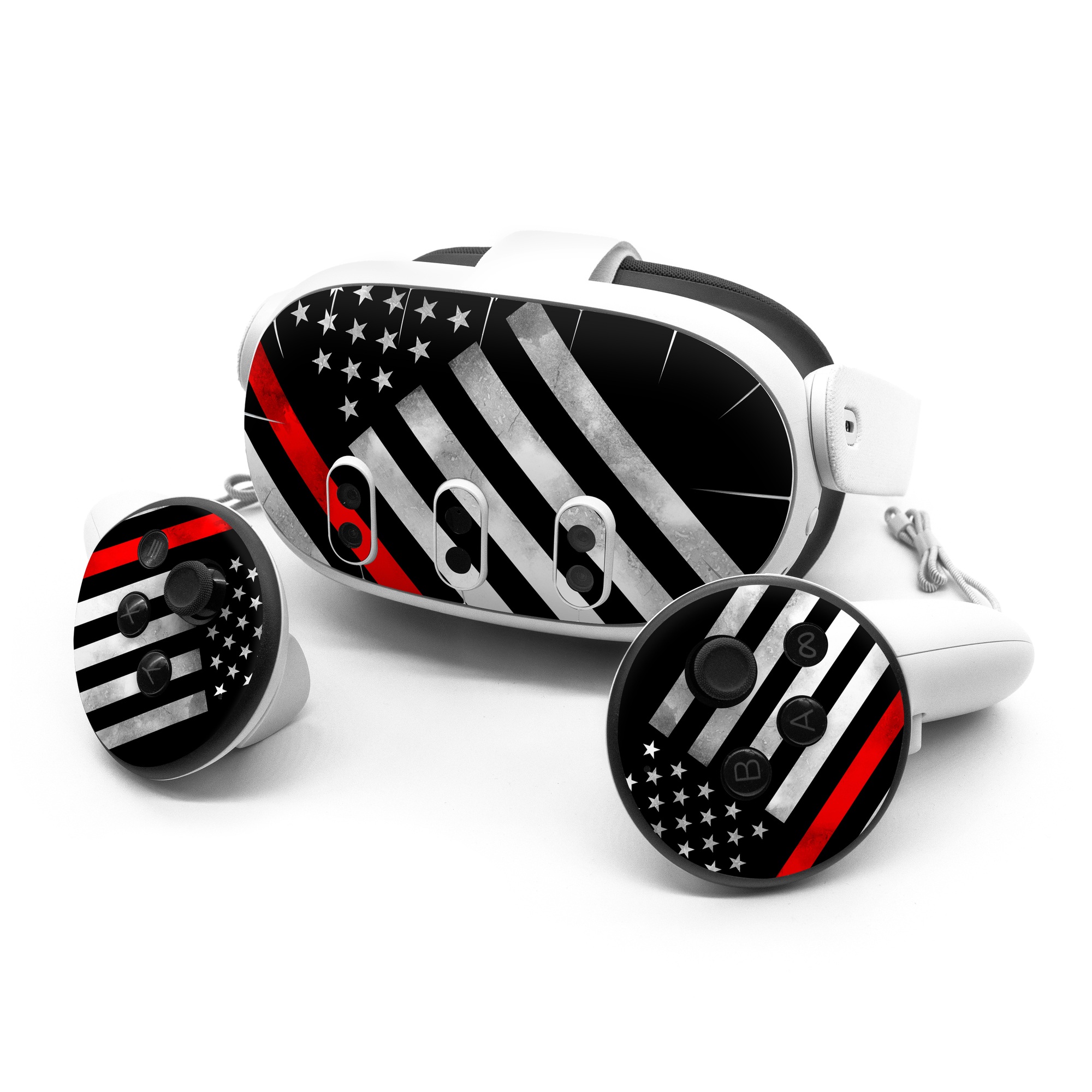 Meta Quest 3 Series Skin design of Flag of the united states, Flag, Line, Black-and-white, Pattern, Flag Day (USA), Veterans day, Independence day, Memorial day, with black, white, gray, red colors