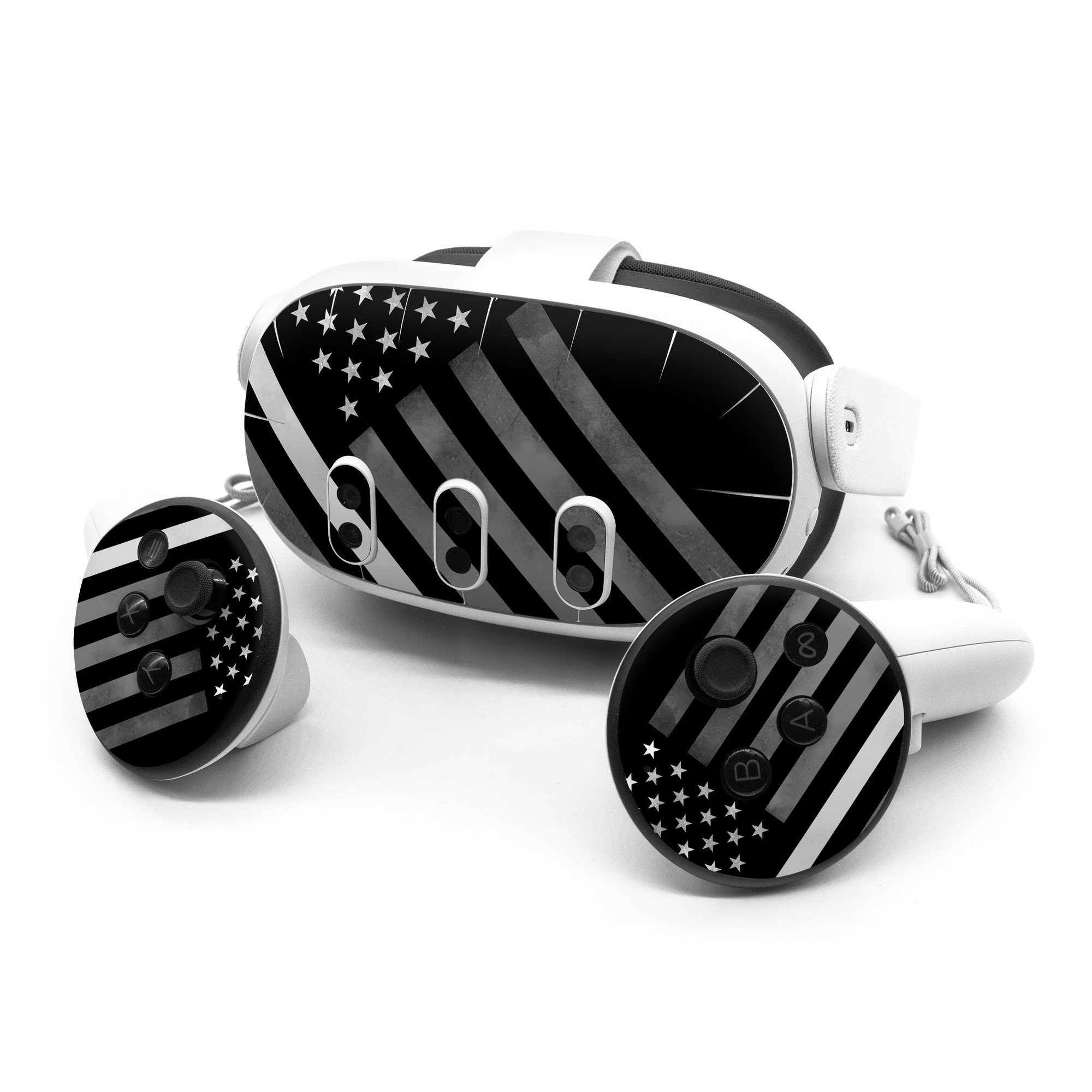 Meta Quest 3 Series Skin design of Black, Black-and-white, Pattern, Monochrome Photography, Line, Flag Of The United States, Monochrome, Flag, Design, Font, Photography, Style, Parallel, with black, white, gray colors