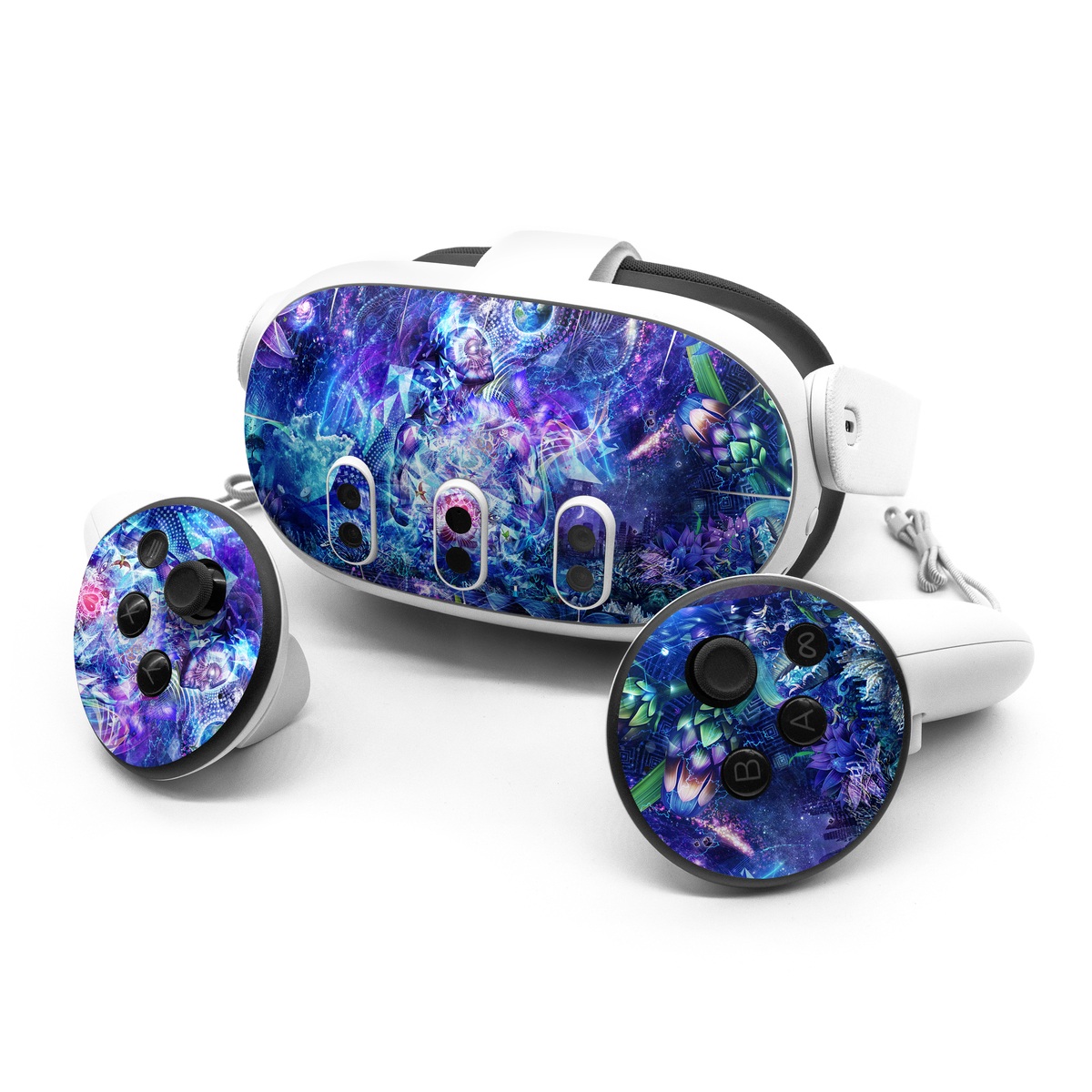 Meta Quest 3 Series Skin design of Blue, Purple, Violet, Lavender, Majorelle blue, Psychedelic art, Electric blue, Organism, Art, Design, with blue, green, purple, red, pink colors