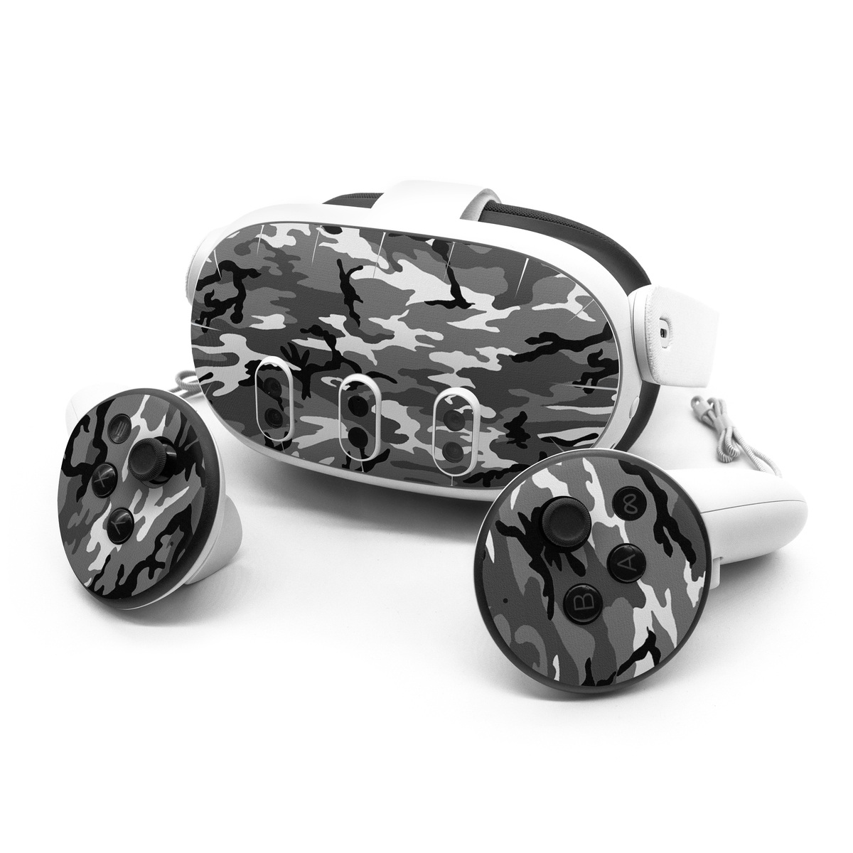 Meta Quest 3 Series Skin design of Military camouflage, Pattern, Clothing, Camouflage, Uniform, Design, Textile, with black, gray colors