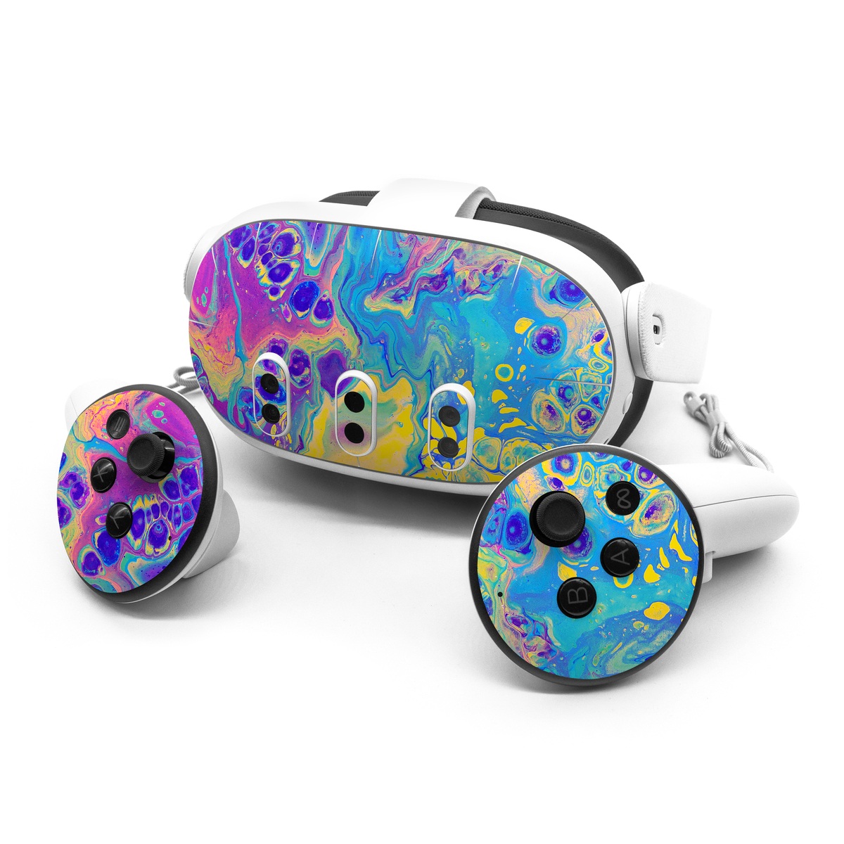 Meta Quest 3 Series Skin design of Psychedelic art, Pattern, Purple, Visual arts, Design, Art, Fractal art, Electric blue, Graphic design, Graphics, with blue, yellow, purple, pink colors