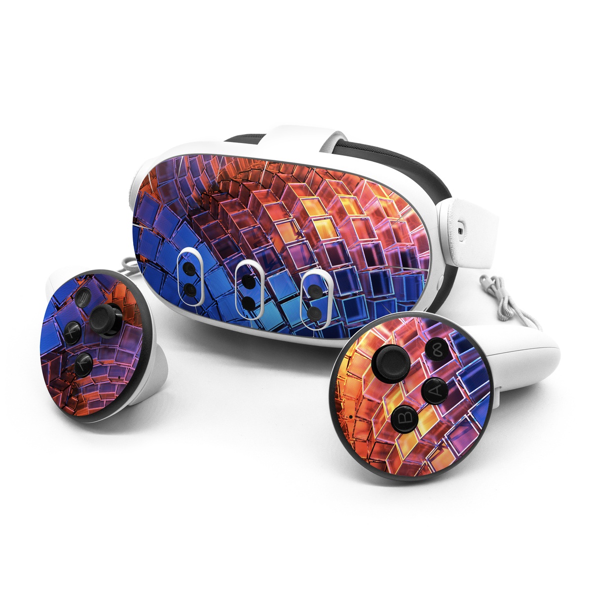 Meta Quest 3 Series Skin design of Blue, Red, Orange, Light, Pattern, Architecture, Design, Fractal art, Colorfulness, Psychedelic art, with black, red, blue, purple, gray colors