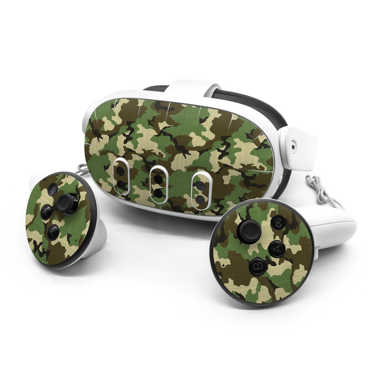 Meta Quest 3 Series Skin design of Military camouflage, Camouflage, Clothing, Pattern, Green, Uniform, Military uniform, Design, Sportswear, Plane, with black, gray, green colors