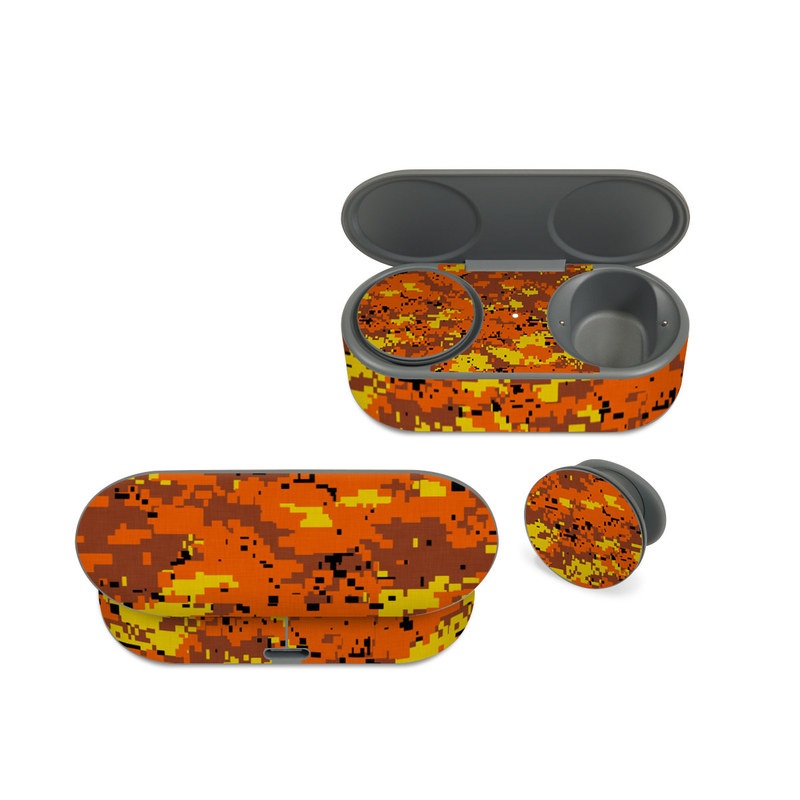 Microsoft Surface Earbuds Skin design of Orange, Yellow, Leaf, Tree, Pattern, Autumn, Plant, Deciduous, with red, green, black colors