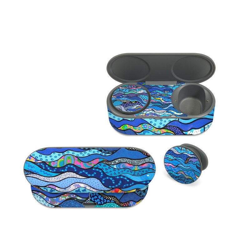 Microsoft Surface Earbuds Skin design of Blue, Pattern, Aqua, Water, Line, Design, Textile, Psychedelic art, Electric blue with blue, black, gray, purple colors