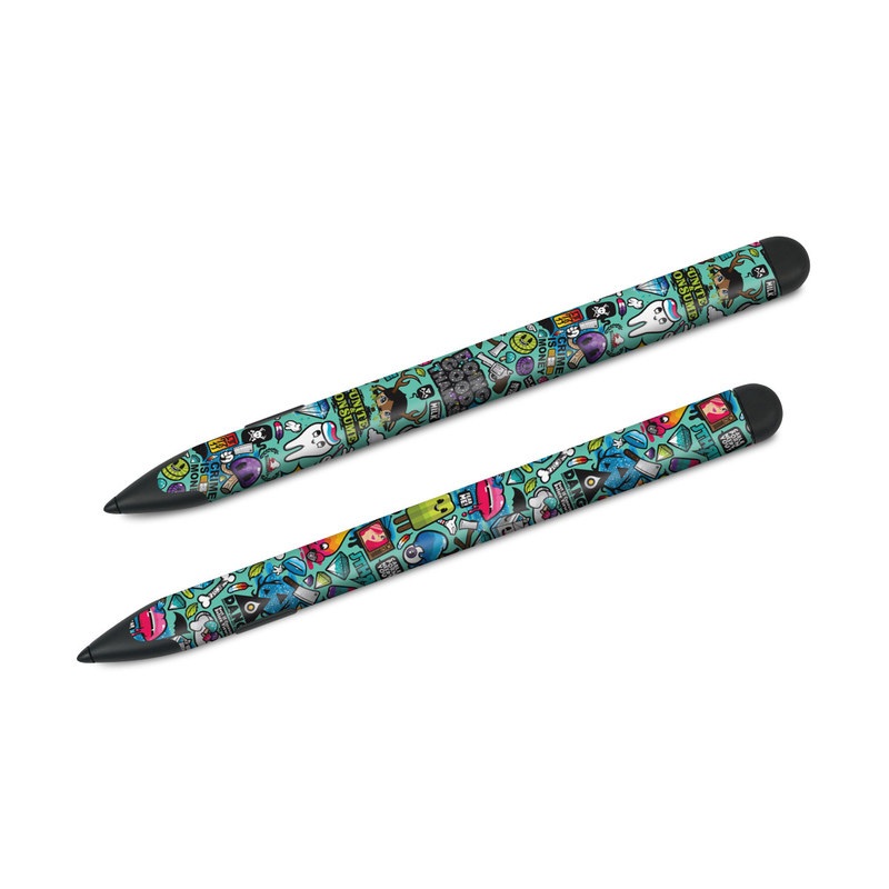Microsoft Surface Slim Pen Skin design of Cartoon, Art, Pattern, Design, Illustration, Visual arts, Doodle, Psychedelic art with black, blue, gray, red, green colors