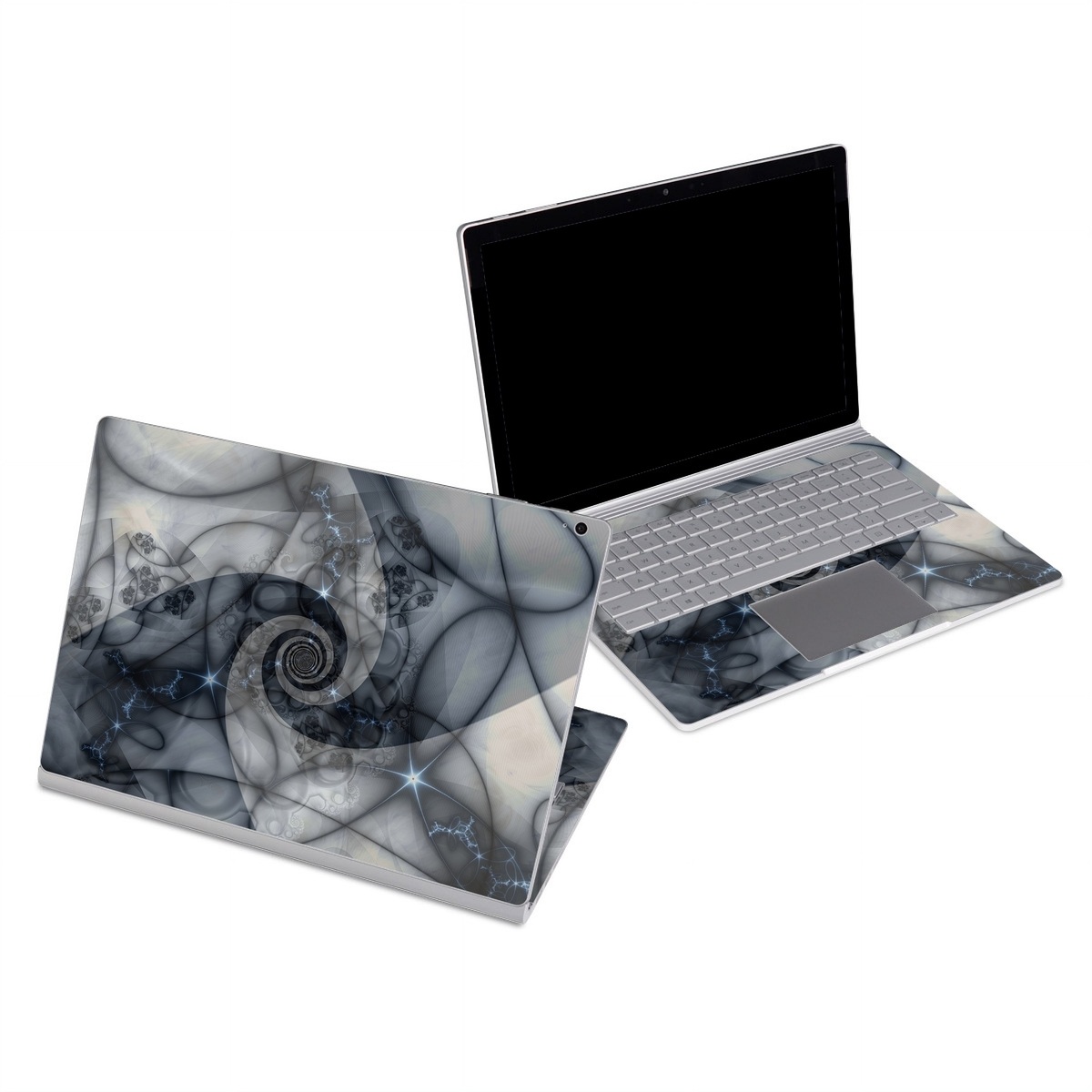 Microsoft Surface Book Series Skin design of Eye, Drawing, Black-and-white, Design, Pattern, Art, Tattoo, Illustration, Fractal art, with black, gray colors