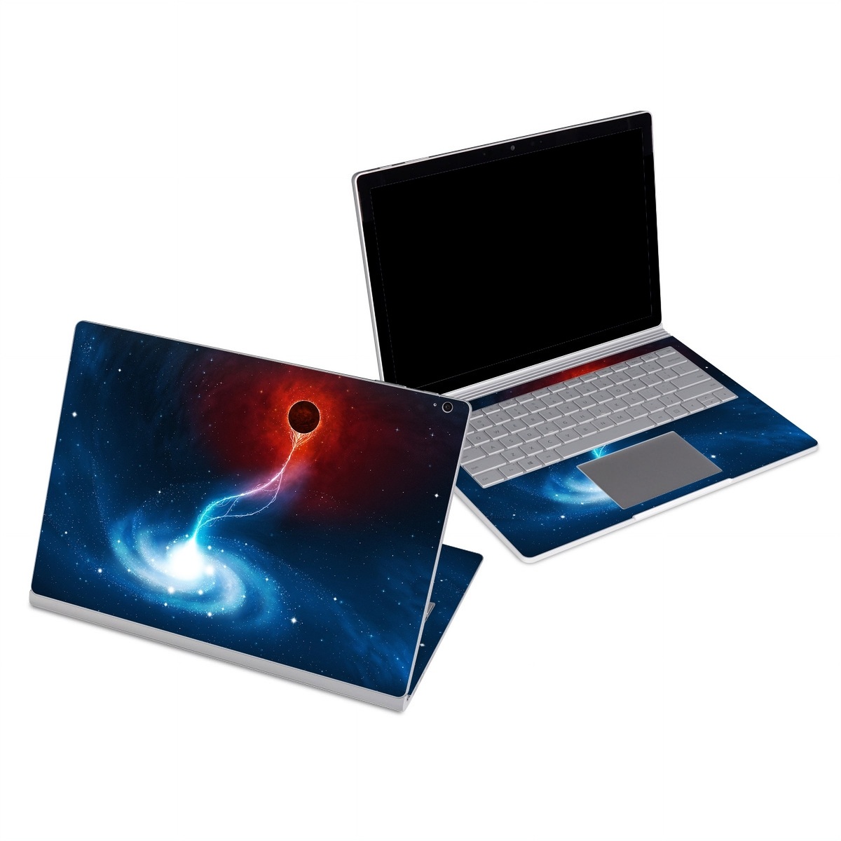 Microsoft Surface Book Series Skin design of Outer space, Atmosphere, Astronomical object, Universe, Space, Sky, Planet, Astronomy, Celestial event, Galaxy, with blue, red, black colors