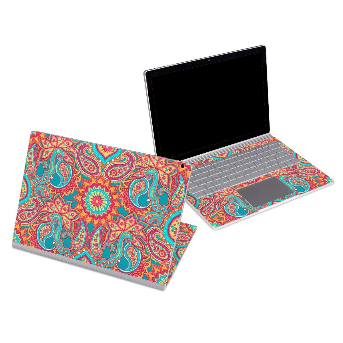 Microsoft Surface Book Series Skin design of Pattern, Paisley, Motif, Visual arts, Design, Art, Textile, Psychedelic art, with orange, yellow, blue, red colors