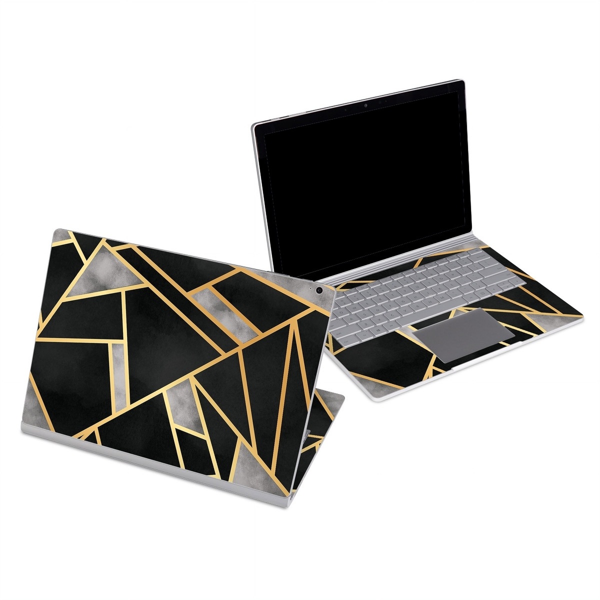 Microsoft Surface Book Series Skin design of Pattern, Triangle, Yellow, Line, Tile, Floor, Design, Symmetry, Architecture, Flooring, with black, gray, yellow colors