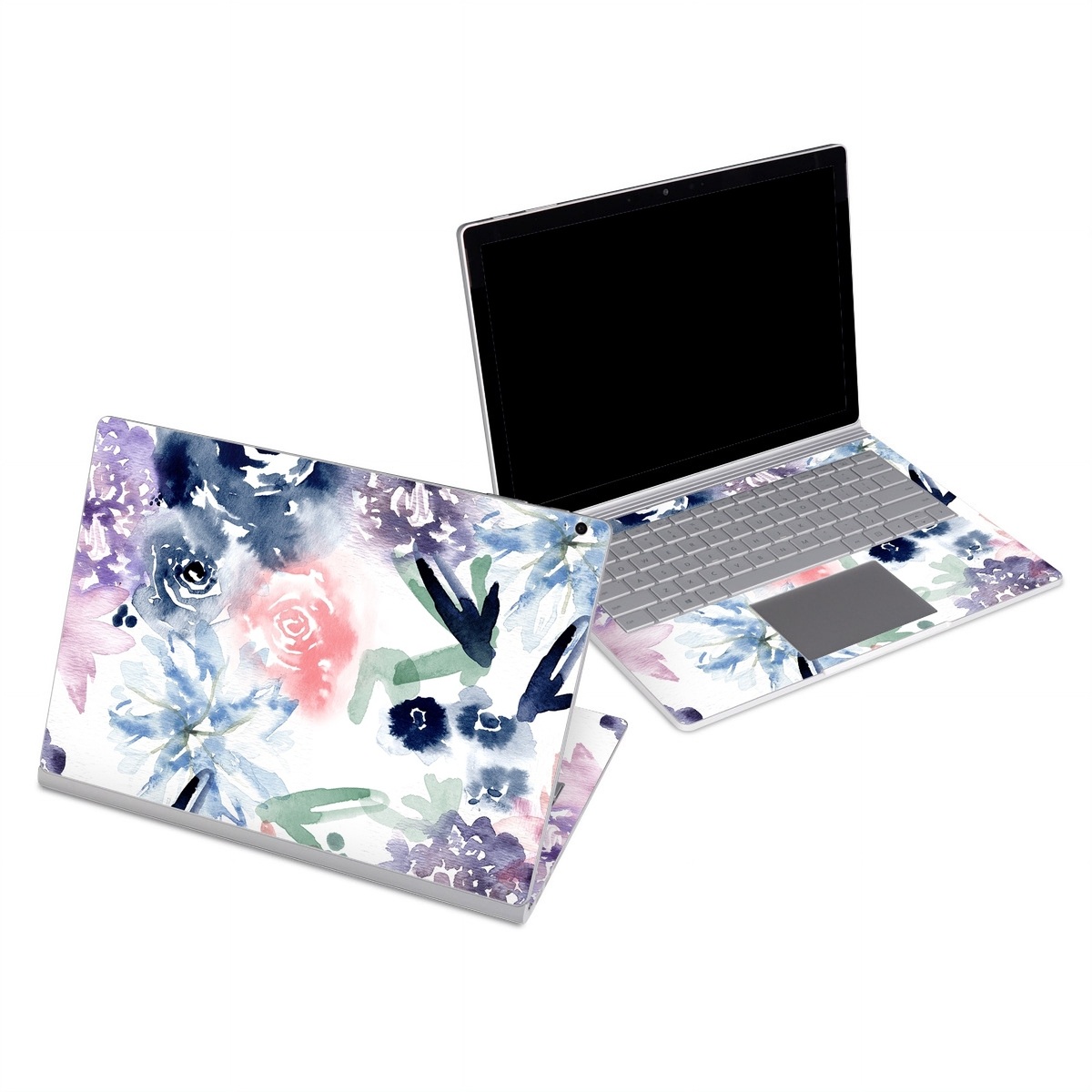 Microsoft Surface Book Series Skin design of Pattern, Graphic design, Design, Floral design, Plant, Flower, Illustration, with white, blue, purple, green, pink colors