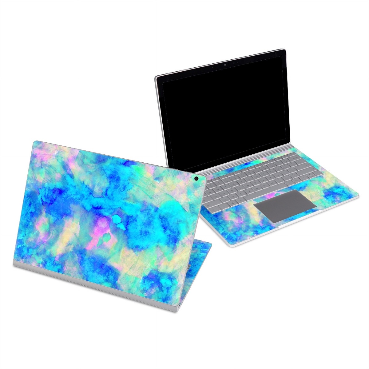 Microsoft Surface Book Series Skin design of Blue, Turquoise, Aqua, Pattern, Dye, Design, Sky, Electric blue, Art, Watercolor paint, with blue, purple colors