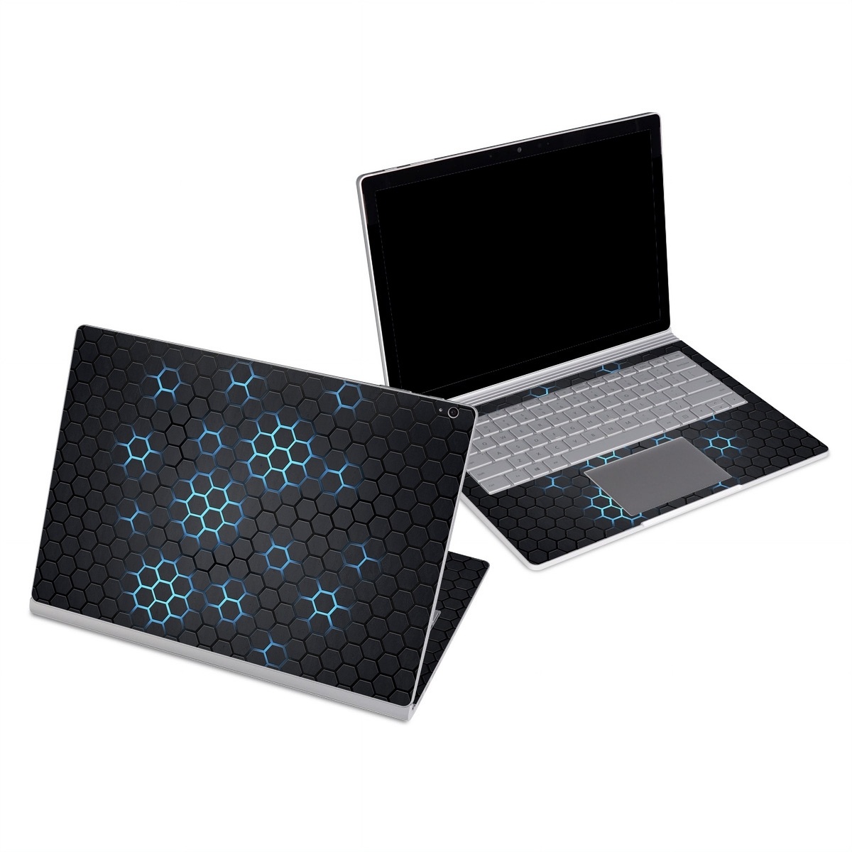 Microsoft Surface Book Series Skin design of Pattern, Water, Design, Circle, Metal, Mesh, Sphere, Symmetry, with black, gray, blue colors