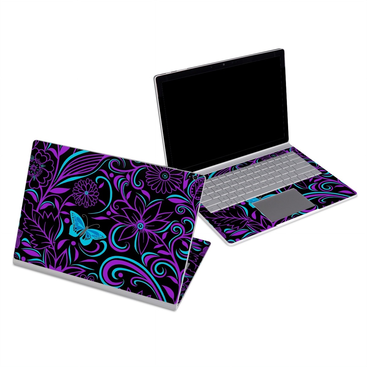 Microsoft Surface Book Series Skin design of Pattern, Purple, Violet, Turquoise, Teal, Design, Floral design, Visual arts, Magenta, Motif, with black, purple, blue colors