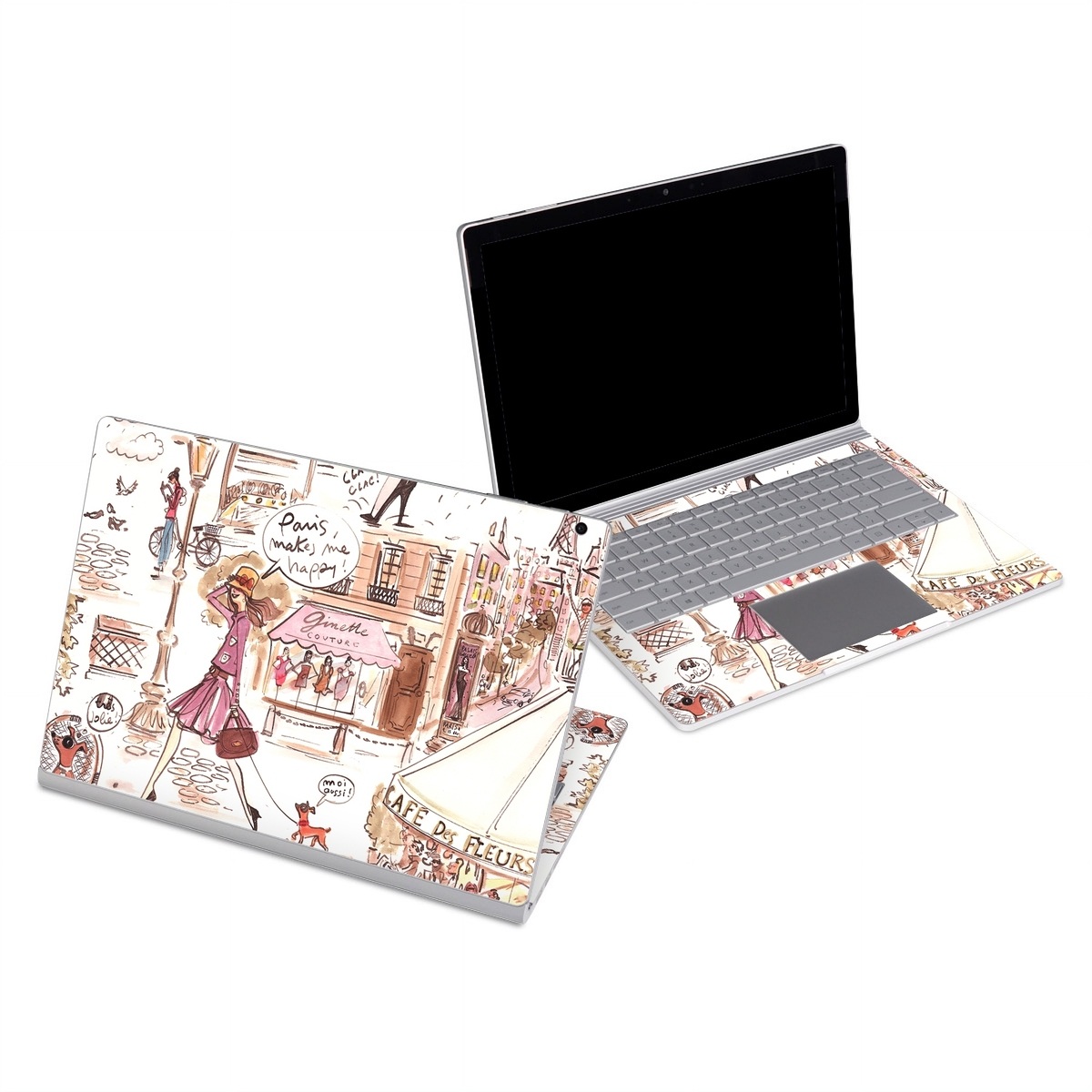 Microsoft Surface Book Series Skin design of Cartoon, Illustration, Comic book, Fiction, Comics, Art, Human, Organism, Fictional character, Style, with gray, white, pink, red, yellow, green colors