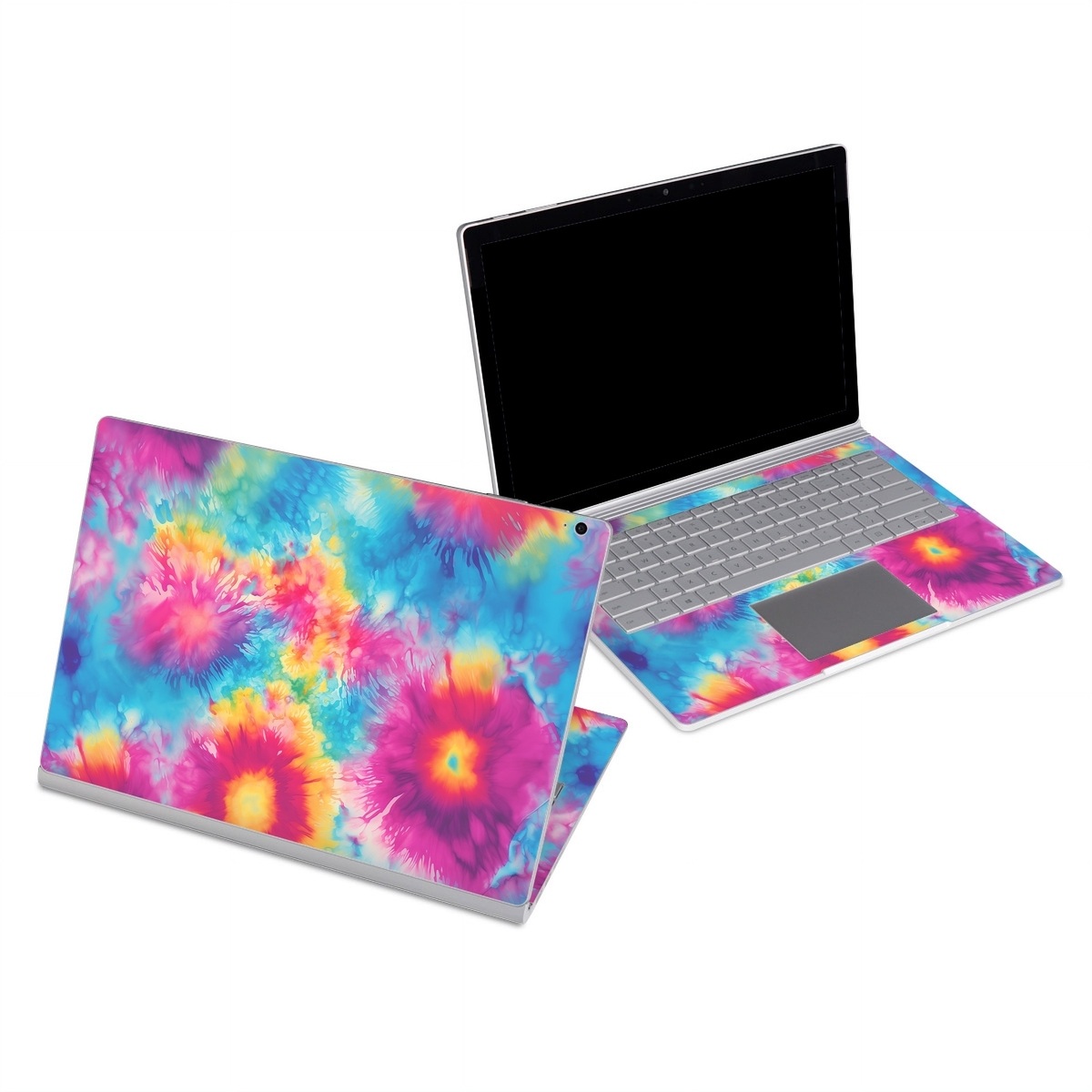 Microsoft Surface Book Series Skin design of Colorfulness, Plant, Flower, Orange, Paint, Petal, Pink, Art, Painting, Magenta, with black, gray, orange colors