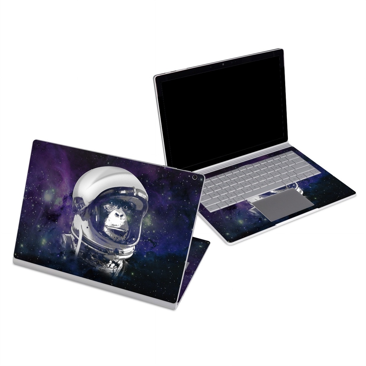 Microsoft Surface Book Series Skin design of Helmet, Astronaut, Personal protective equipment, Illustration, Space, Outer space, Headgear, Fictional character, Sports gear, Football gear, with black, gray, blue, white colors