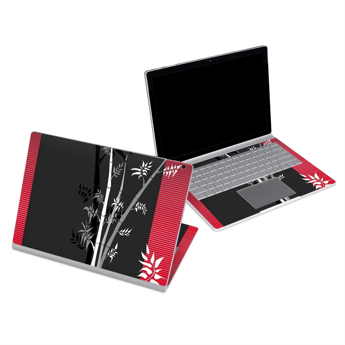 Microsoft Surface Book Series Skin design of Tree, Branch, Plant, Graphic design, Bamboo, Illustration, Plant stem, Black-and-white, with black, red, gray, white colors
