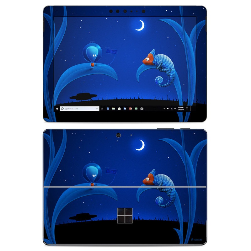 Microsoft Surface Go Skin design of Organism, Astronomical object, Space, Illustration, Night, Graphics with black, blue, orange colors