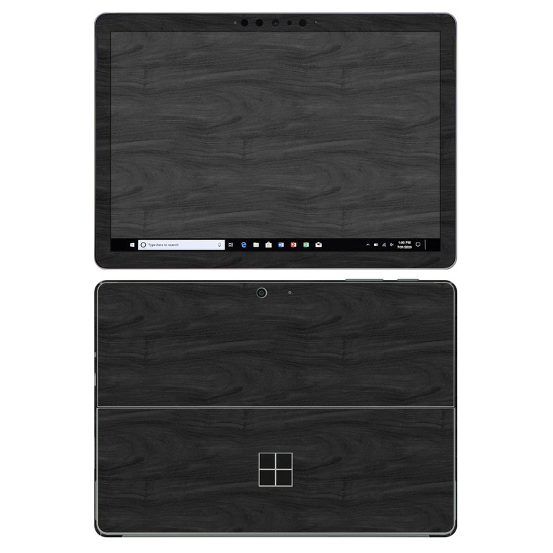 Microsoft Surface Go 2 Skin design of Black, Brown, Wood, Grey, Flooring, Floor, Laminate flooring, Wood flooring with black colors
