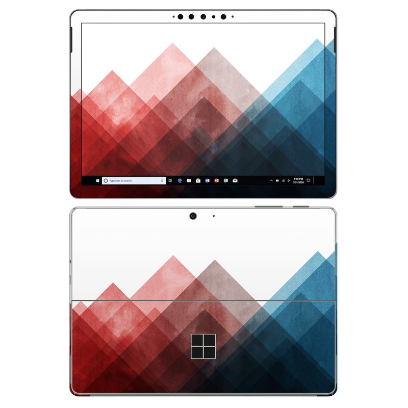 Microsoft Surface Go 2 Skin design of Blue, Red, Sky, Pink, Line, Architecture, Font, Graphic design, Colorfulness, Illustration with red, pink, blue colors