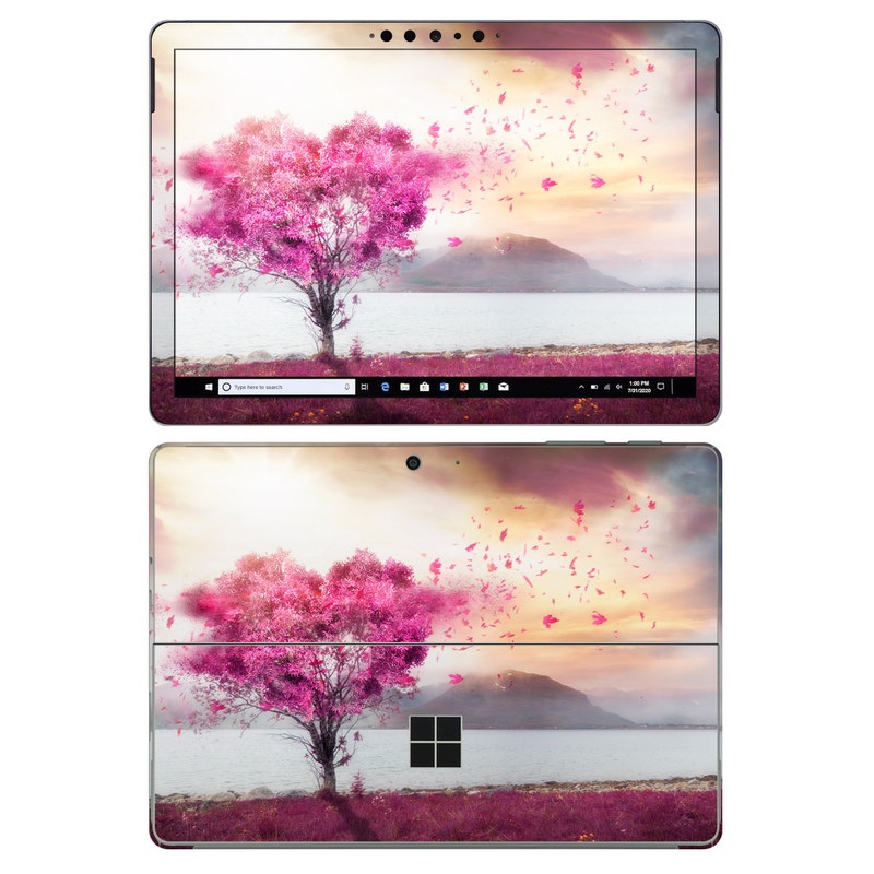 Microsoft Surface Go 2 Skin design of Sky, Nature, Natural landscape, Pink, Tree, Spring, Purple, Landscape, Cloud, Magenta with pink, yellow, blue, black, gray colors