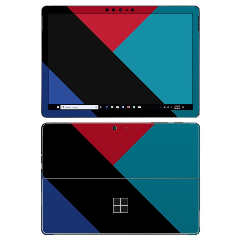 Microsoft Surface Go 2 Skin design of Blue, Green, Turquoise, Azure, Teal, Electric blue, Line, Pattern, Design, Graphic design, with black, blue, red colors