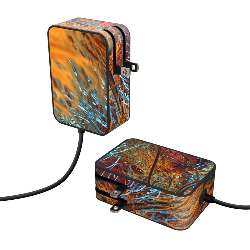 Microsoft Surface Go Power Supply Skin design of Orange, Tree, Electric blue, Organism, Fractal art, Plant, Art, Graphics, Space, Psychedelic art, with orange, blue, red, yellow, purple colors