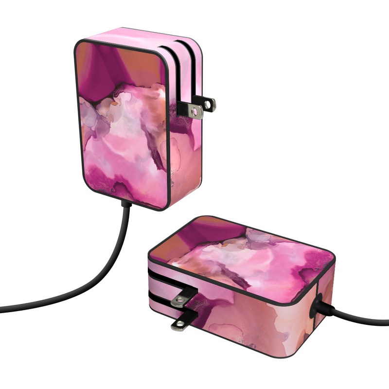 Microsoft Surface Go Power Supply Skin design of Purple, Pink, Watercolor paint, Magenta, Illustration, Art, with white, red, pink, white colors