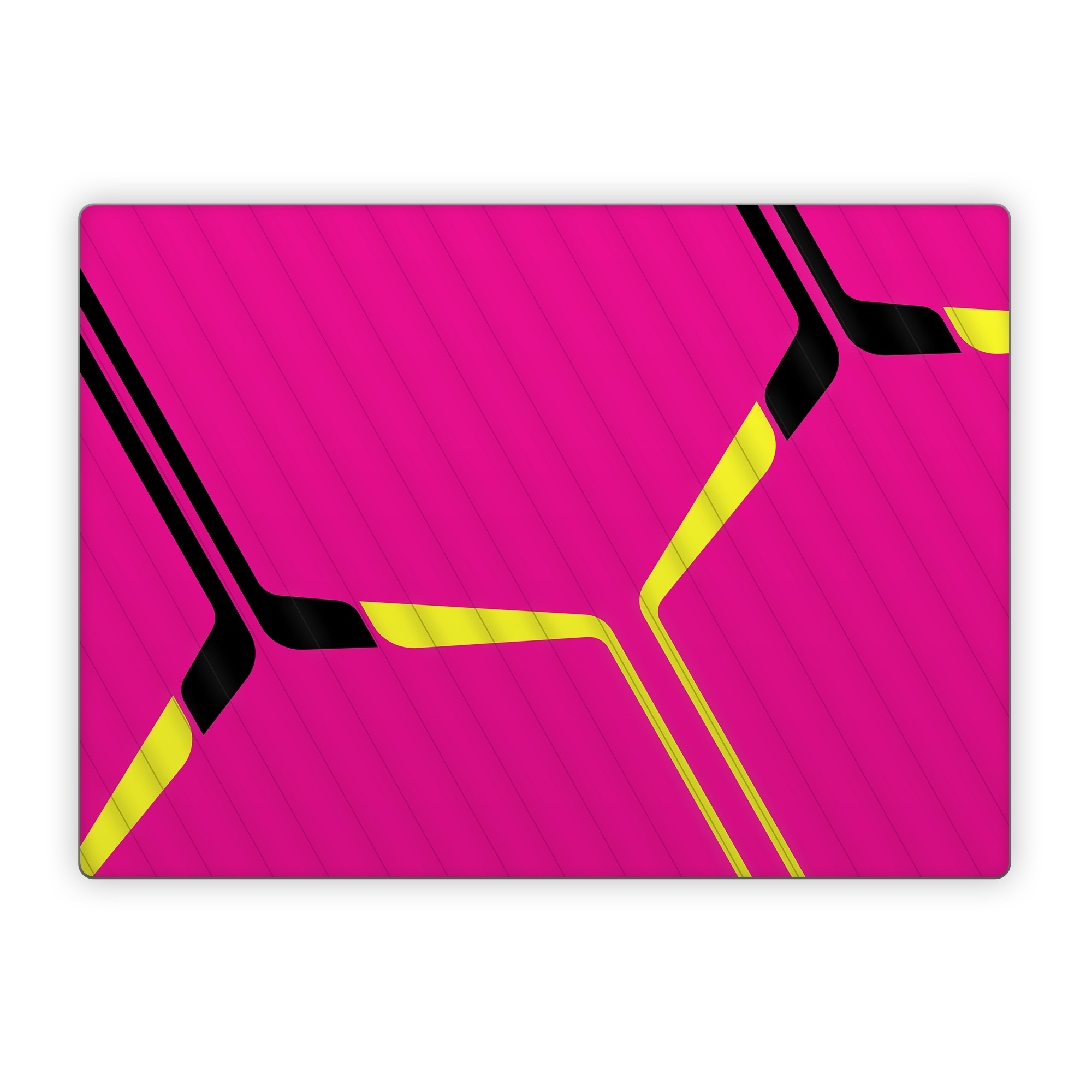 Microsoft Surface Laptop Series Skin design of Purple, Textile, Sleeve, Jersey, Violet, Triangle, Font, Magenta, Collar, Parallel, with pink, black, yellow colors
