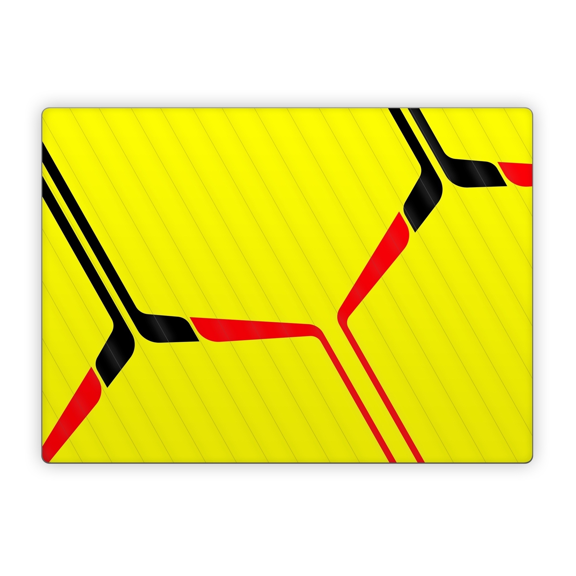 Microsoft Surface Laptop Series Skin design of Rectangle, Yellow, Parallel, Font, Tints and shades, Wood, Triangle, Pattern, Graphics, Symmetry, with yellow, black, red colors