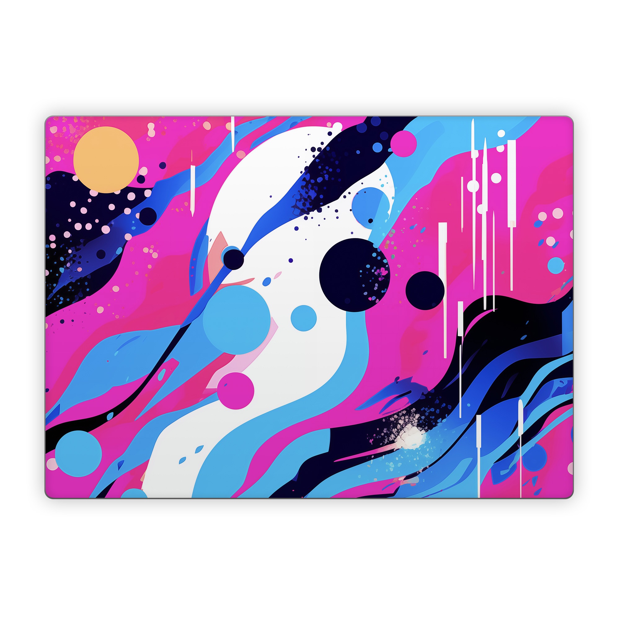 Microsoft Surface Laptop Series Skin design of Organism, Art, Line, Font, Magenta, Art paint, Paint, Pattern, Electric blue, Tints and shades, with pink, blue, white, black, orange colors