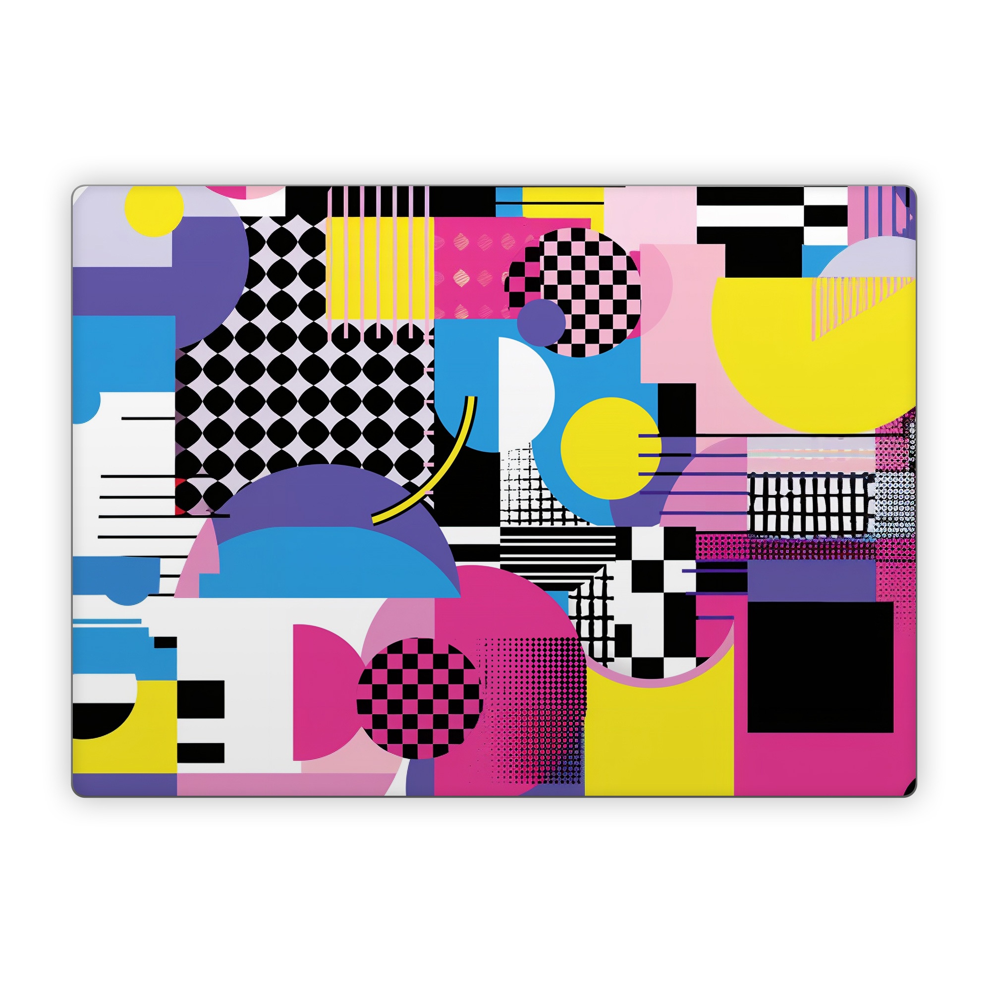 Microsoft Surface Laptop Series Skin design of Rectangle, Textile, Art, Font, Line, Material property, Magenta, Pattern, Circle, Tints and shades, with pink, yellow, white, black, purple, blue colors