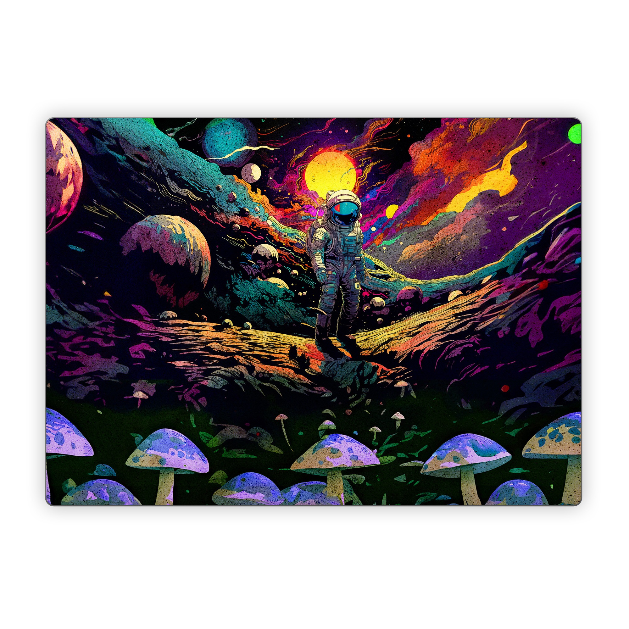 Microsoft Surface Laptop Series Skin design of Light, Nature, Purple, Umbrella, Plant, Art, Terrestrial plant, Natural landscape, Astronomical object, Space, with black, white, purple, red, gray, orange, yellow, blue, green, brown colors
