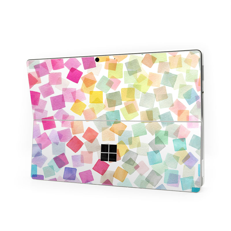 Microsoft Surface Pro Series Skin design of Pink, Orange, Wrapping Paper, Art Paper, Pattern, Triangle, with white, pink, red, orange, yellow, blue, green, purple colors