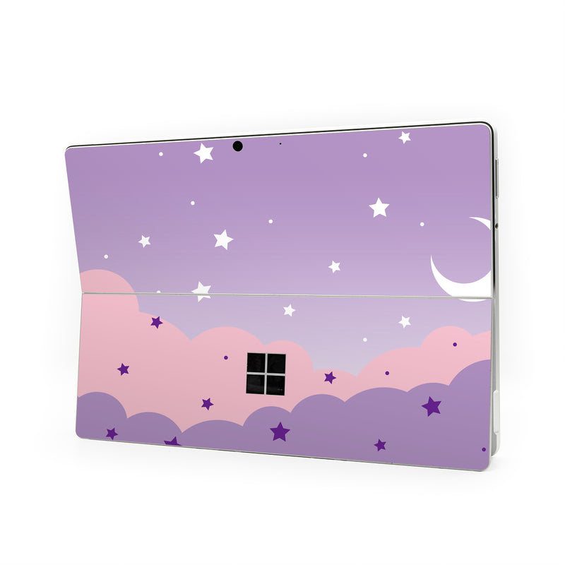 Microsoft Surface Pro Series Skin design of Astronomical object, Pink, Star, Purple, Crescent, Moon, Graphics, Animation, Wallpaper, Graphic design, with purple, white colors