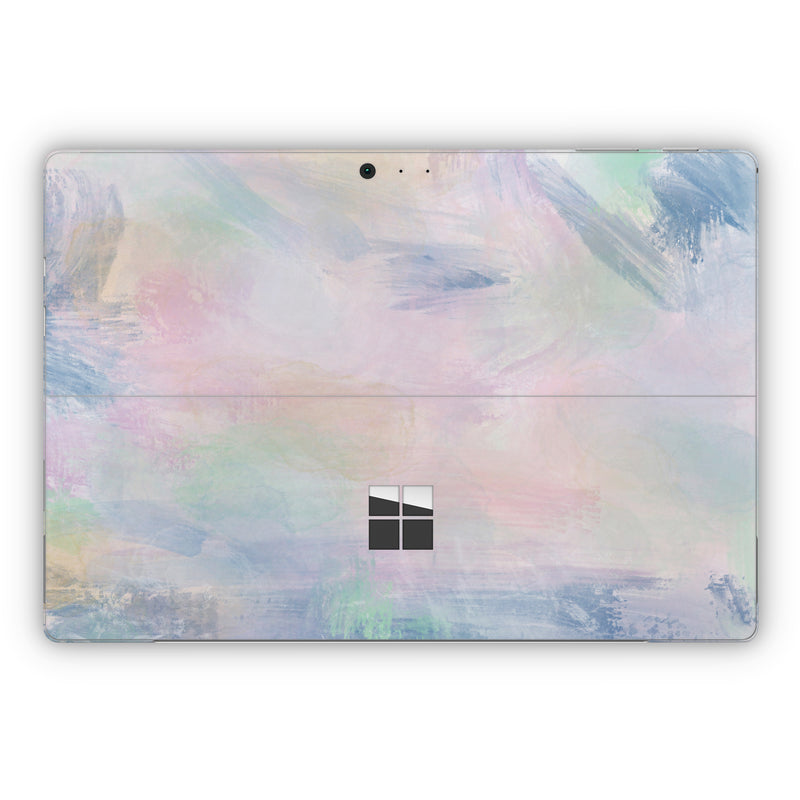 Microsoft Surface Pro Series Skin design of White, Pink, Brown, Visual arts, Art Paint, Purple, Painting, Paint, Watercolor painting, Acrylic paint, with blue, pink, white, yellow, orange, green colors