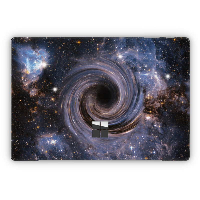 Microsoft Surface Pro Series Skin design of Spiral, Galaxy, Spiral galaxy, Outer space, Universe, Astronomical object, Astronomy, Vortex, Constellation, Milky Way, with black, white, yellow, orange, gray colors
