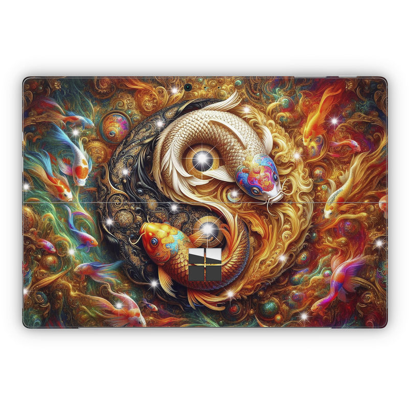 Microsoft Surface Pro Series Skin design of Fractal art, Graphic design, Design, Fictional character, Graphics, Mythical creature, Modern art, Scaled reptiles, Mythology, Serpent, with red, orange, yellow, brown, blue, green, white, black colors