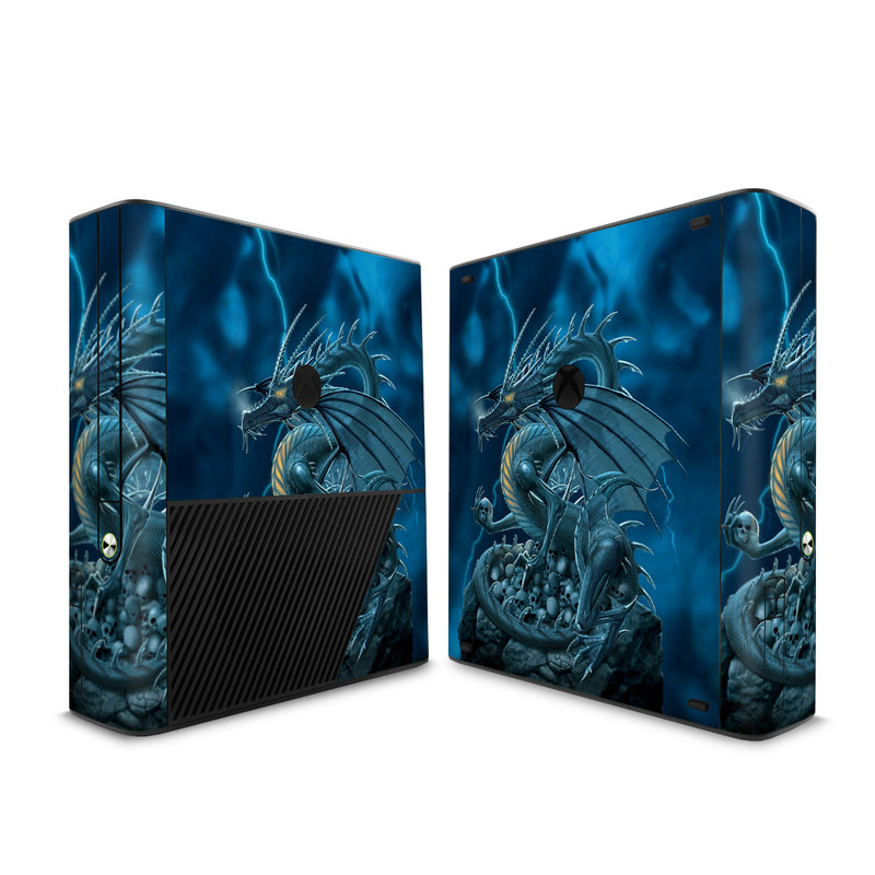 Xbox 360 E Skin design of Cg artwork, Dragon, Mythology, Fictional character, Illustration, Mythical creature, Art, Demon, with blue, yellow colors