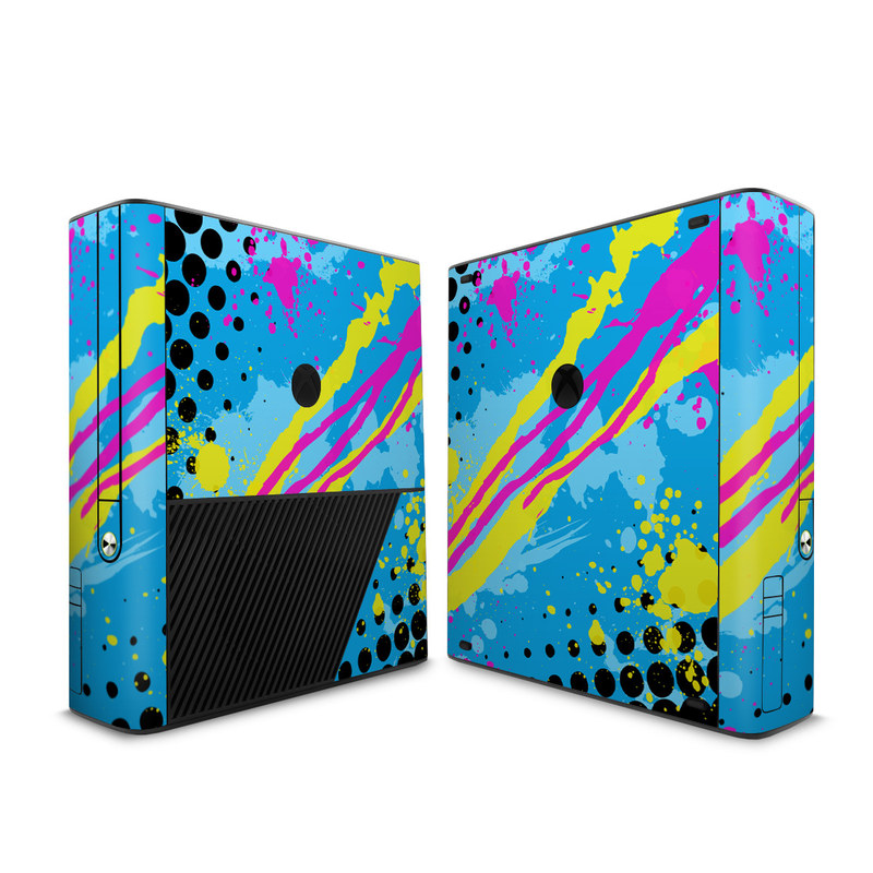 Xbox 360 E Skin design of Blue, Colorfulness, Graphic design, Pattern, Water, Line, Design, Graphics, Illustration, Visual arts with blue, black, yellow, pink colors
