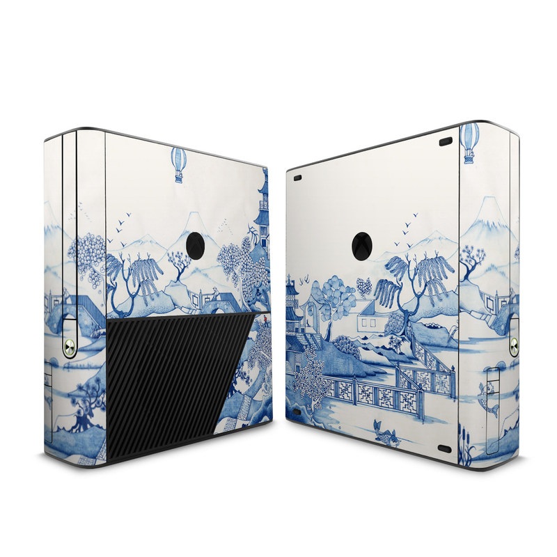 Xbox 360 E Skin design of Blue, Blue and white porcelain, Winter, Christmas eve, Illustration, Snow, World, Art with blue, white colors